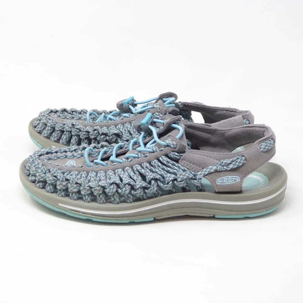 KEEN Womens Uneek Sandals Grey Blue Woven Cord 8.5